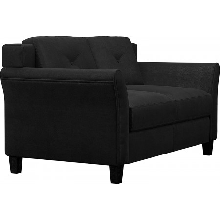 Life Black : Ghế Sofa Đôi Với Tay Vịn Cong, Vải Màu Đen